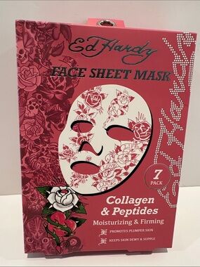NWT Ed Hardy (7) Pack Face Sheet Mask with Collagen & Peptides.